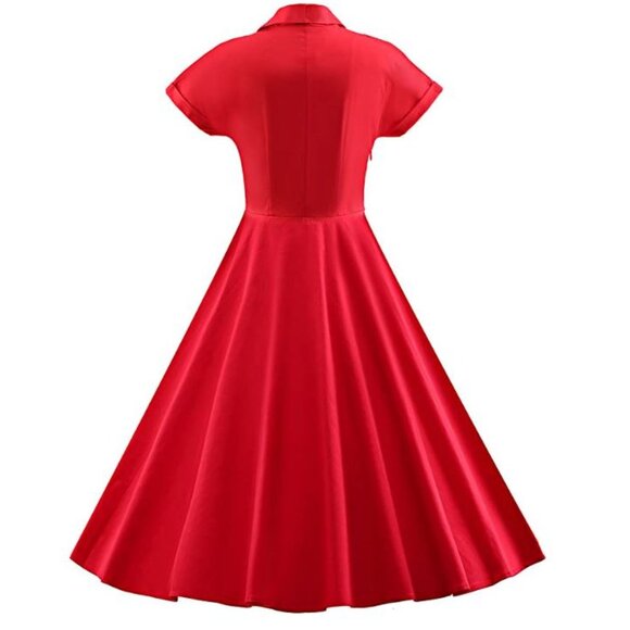 Classy Vintage Inspired 1940's Short Sleeves Rockabilly Retro Swing Dress - Picture 2 of 6